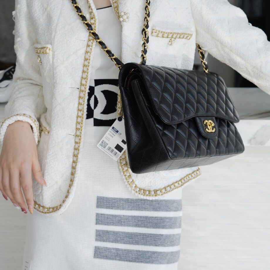 Chanel Black & Gold Hardware French Haas Cowhide Large Classic Handbag