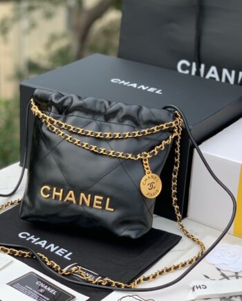 Chanel AS3980 Mini Black Shiny Calfskin & Gold-Tone Metal Chanel 22 Mini Handbag