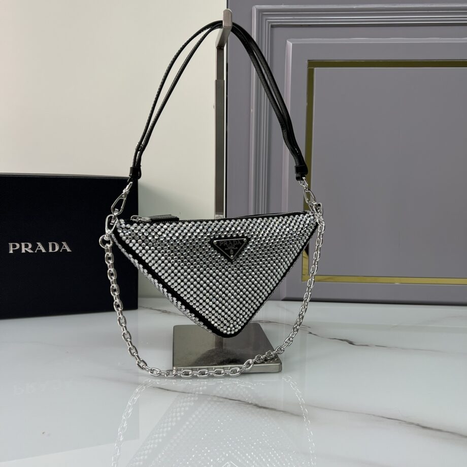 PRADA 1BC190 Prada Triangle Satin Mini-Bag With Crystals