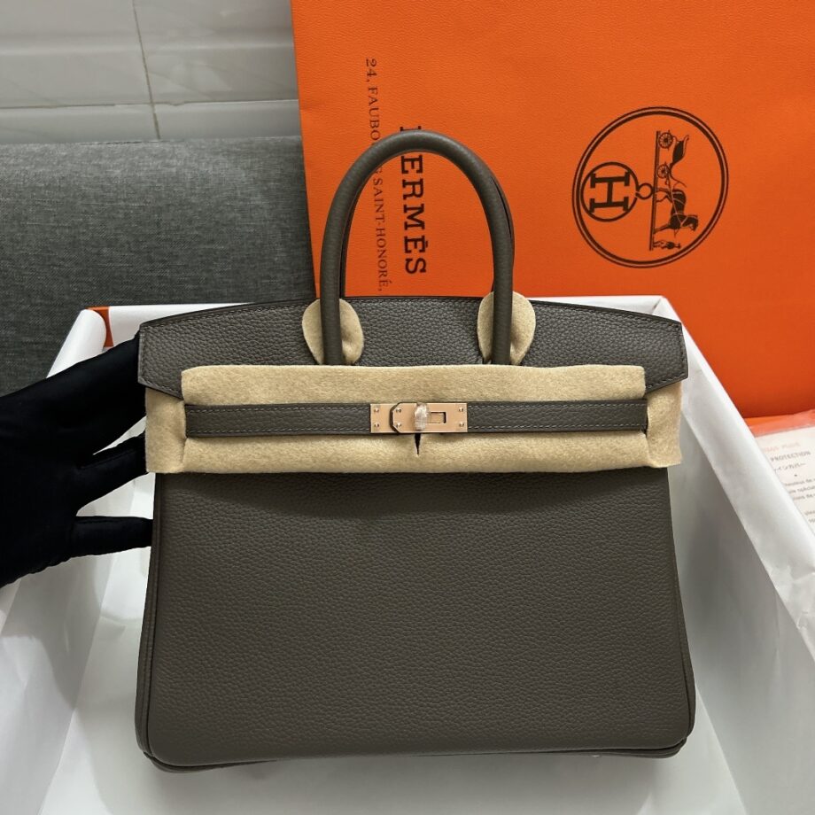 HermèS Birkin25 Gray Togo Cowhide Rose Gold Hardware Hand-Stitched Birkin25