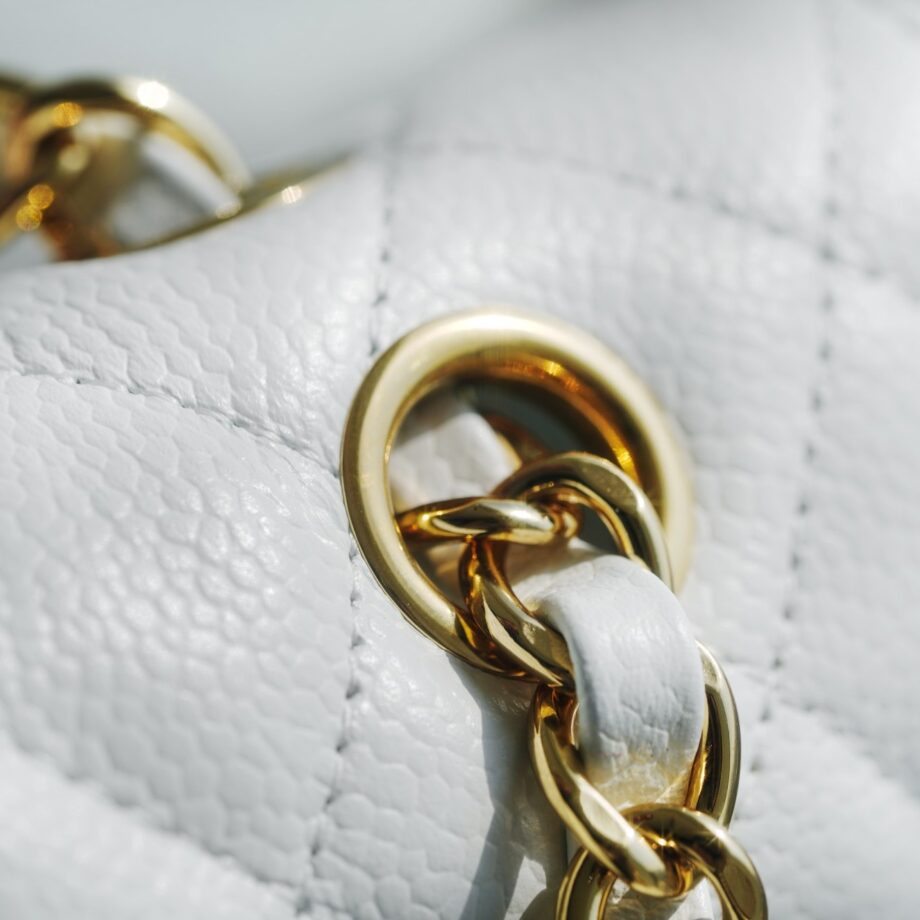 Chanel White & Gold Hardware Italian Cowhide Classic Handbag