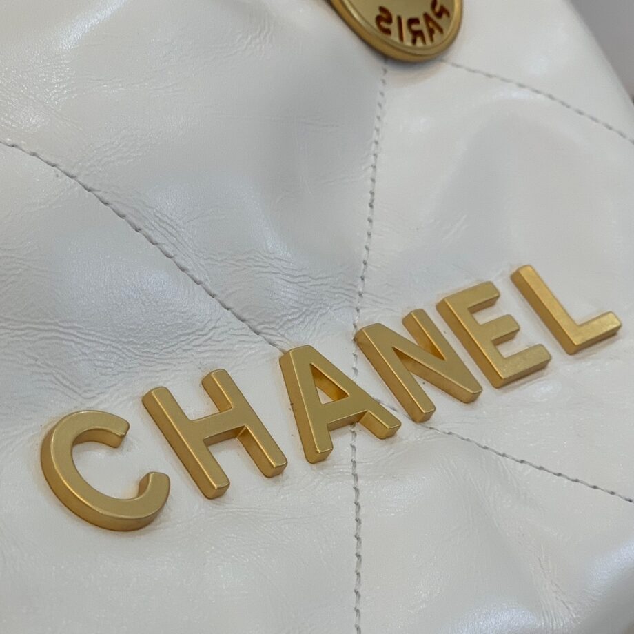 Chanel AS3980 Mini White Shiny Calfskin & Gold-Tone Metal Chanel 22 Mini Handbag