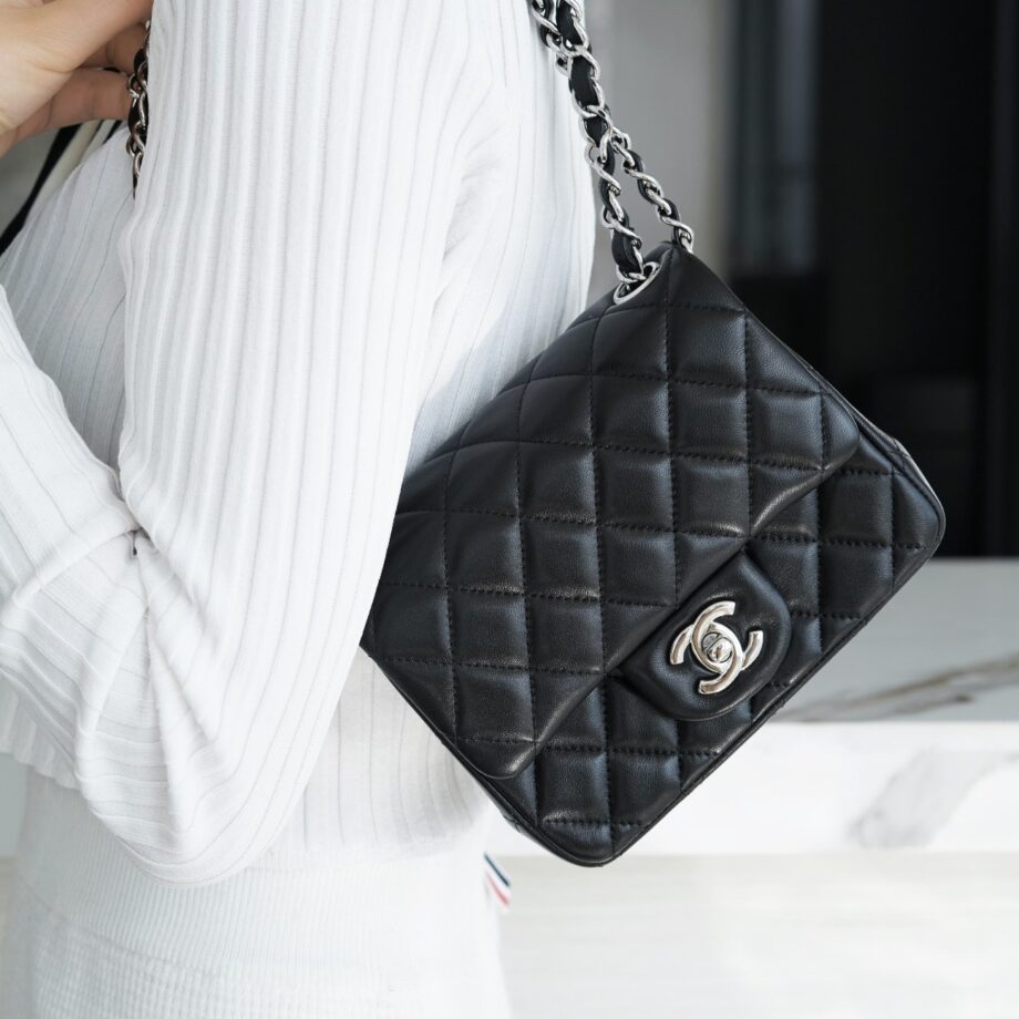 Chanel Black & Silver Hardware French Imported Lambskin Mini Flap Bag