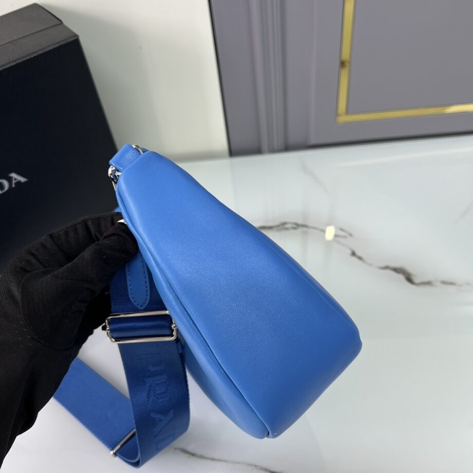 PRADA 1BH204 Blue Sheepskin Hobo Bag