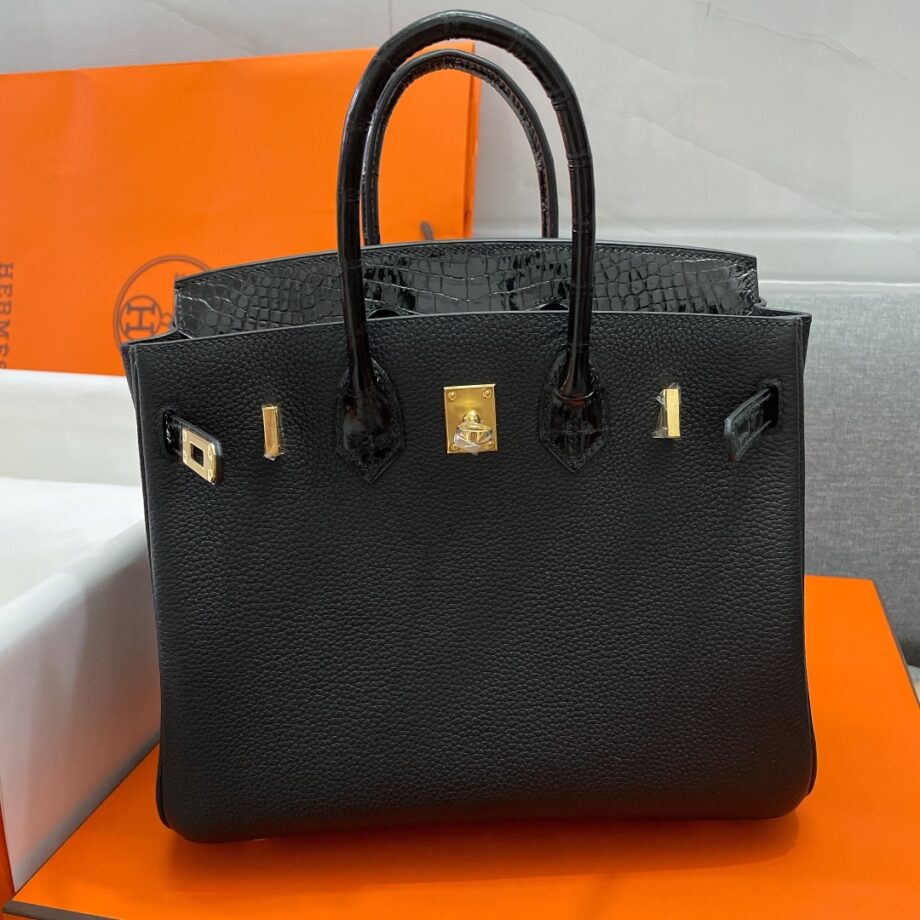 HermèS Birkin25 Black Touch Togop & Crocodile Skin Hand-Stitched Birkin25