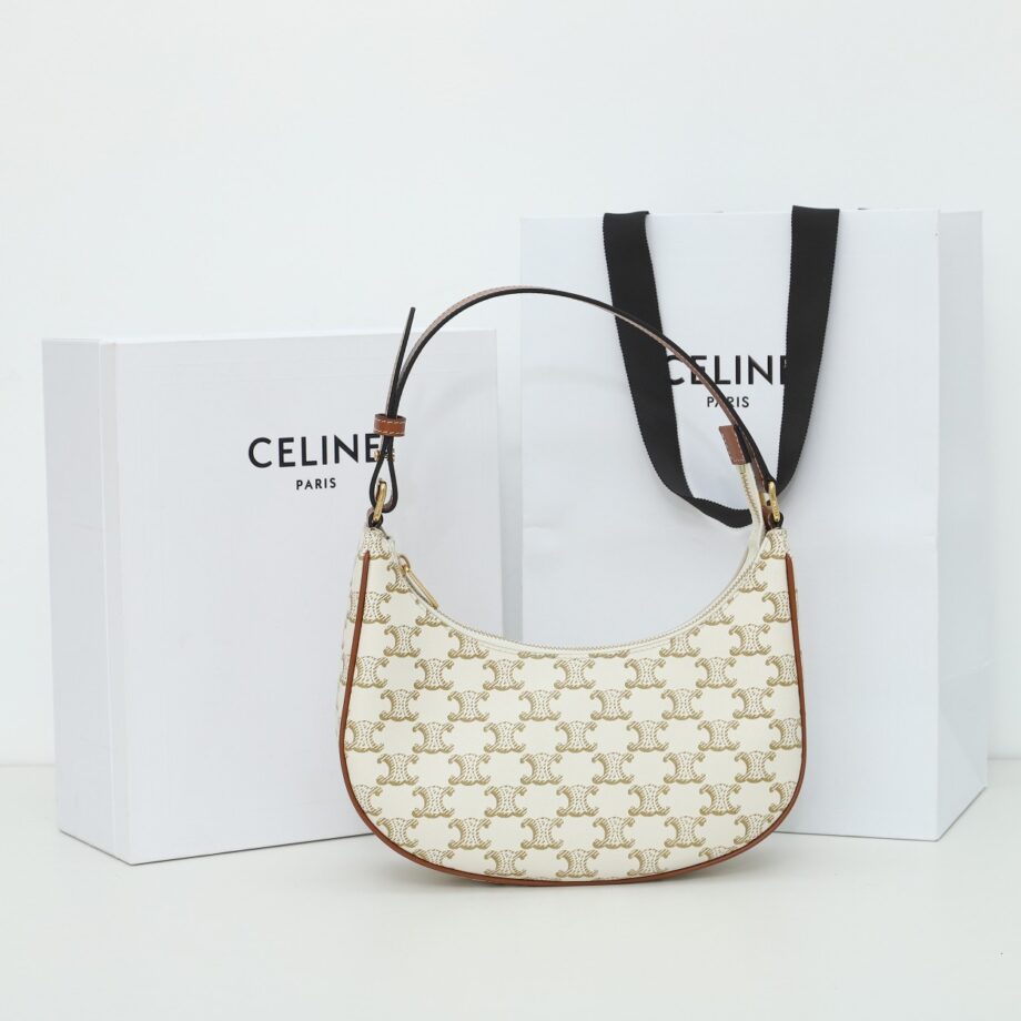 celine 193952 beige ava bag in triomphe canvas and calfskin