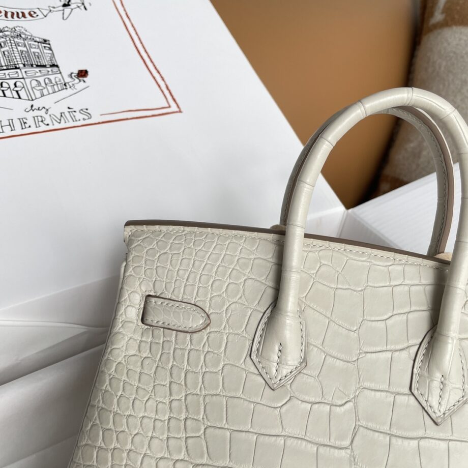 HermèS Birkin25 Glacier White Alligator Gold Hardware Handmade Sewing Birkin25