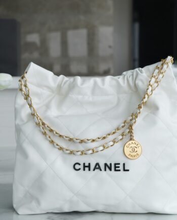 Chanel AS3261 Medium White Shiny Calfskin & Gold-Tone Metal Chanel 22 Handbag