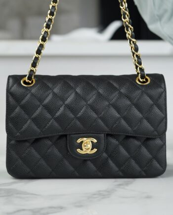 Chanel Black & Gold Metal Grained Calfskin Small Classic Handbag