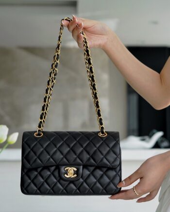 Chanel Black & Gold Hardware Italian Gaiera Lambskin Small Classic Handbag