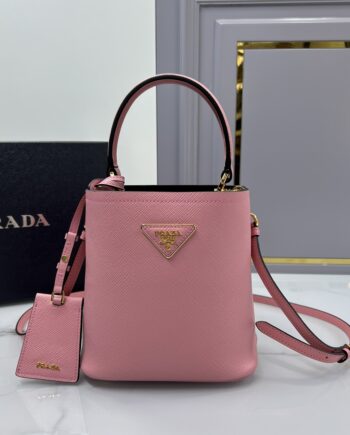 PRADA 1BA217 Pink Small Saffiano Leather Prada Panier Bag