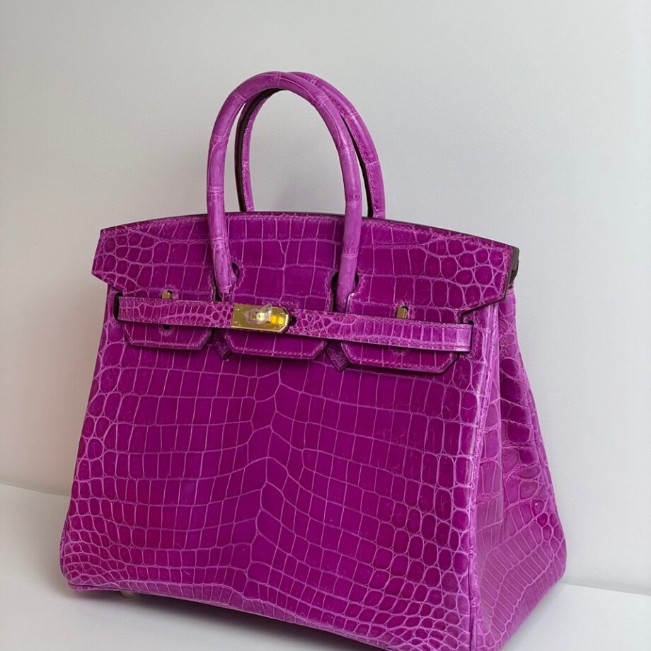 HermèS Birkin25 Purple Nile Crocodile Gold Hardware Handmade Sewing Birkin25