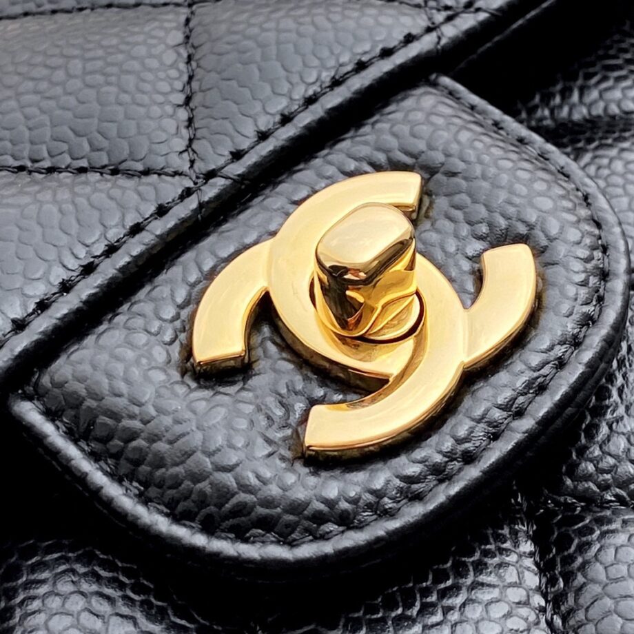 Chanel Black & Gold Hardware Italy Grained Cowhide Small Classic Handbag