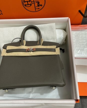 HermèS Gray Silver Hardware Togo Cowhide Handmade Sewing Birkin25