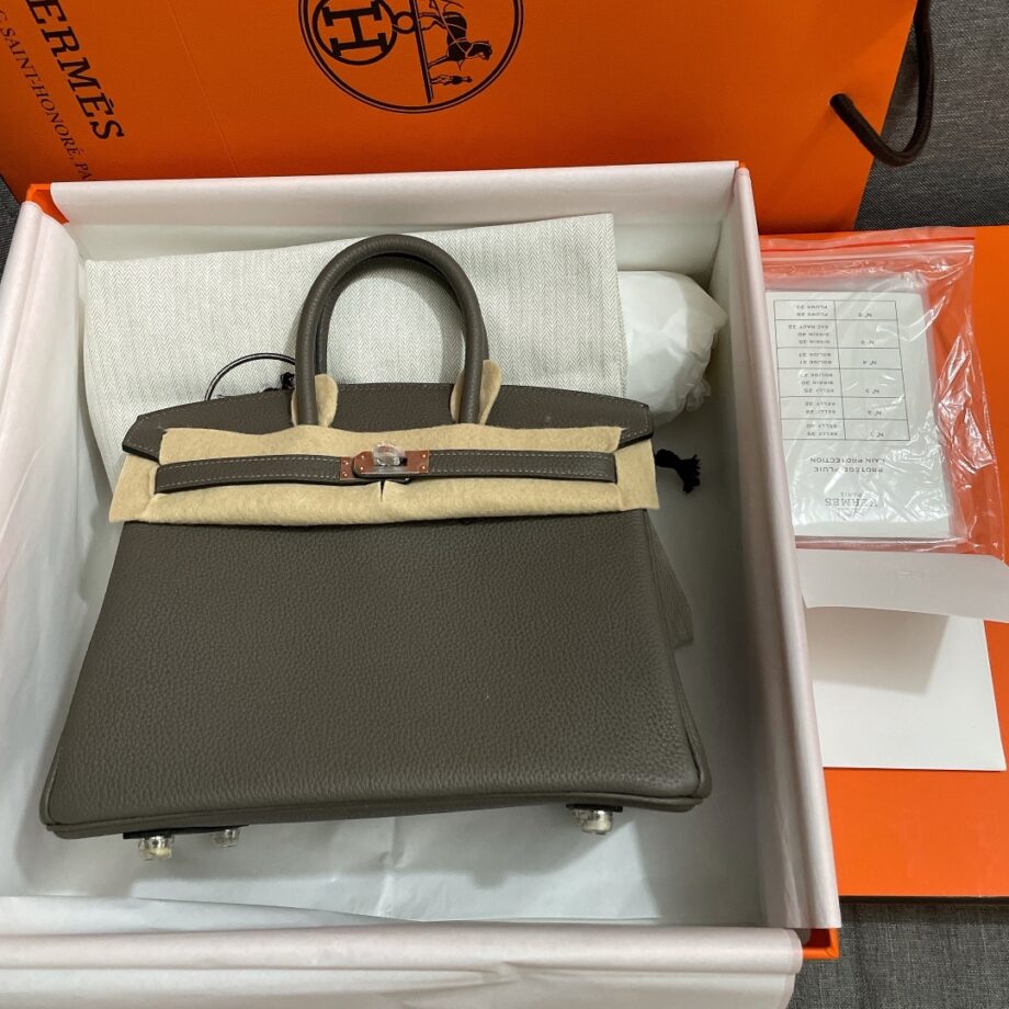 HermèS Gray Silver Hardware Togo Cowhide Handmade Sewing Birkin25