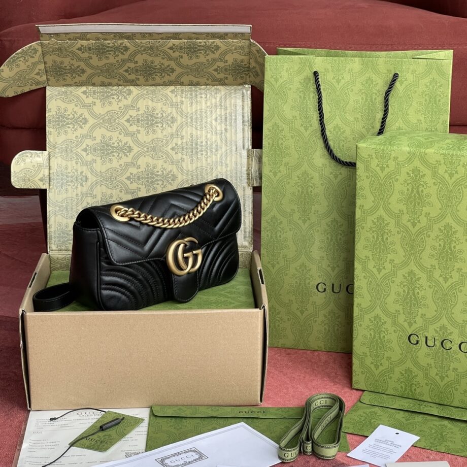 Gucci 446744 Black GG Marmont Mini Shoulder Bag