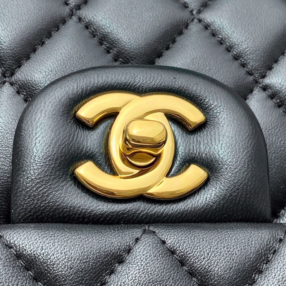 Chanel Black & Gold Hardware Italian Gaiera Lambskin Small Classic Handbag