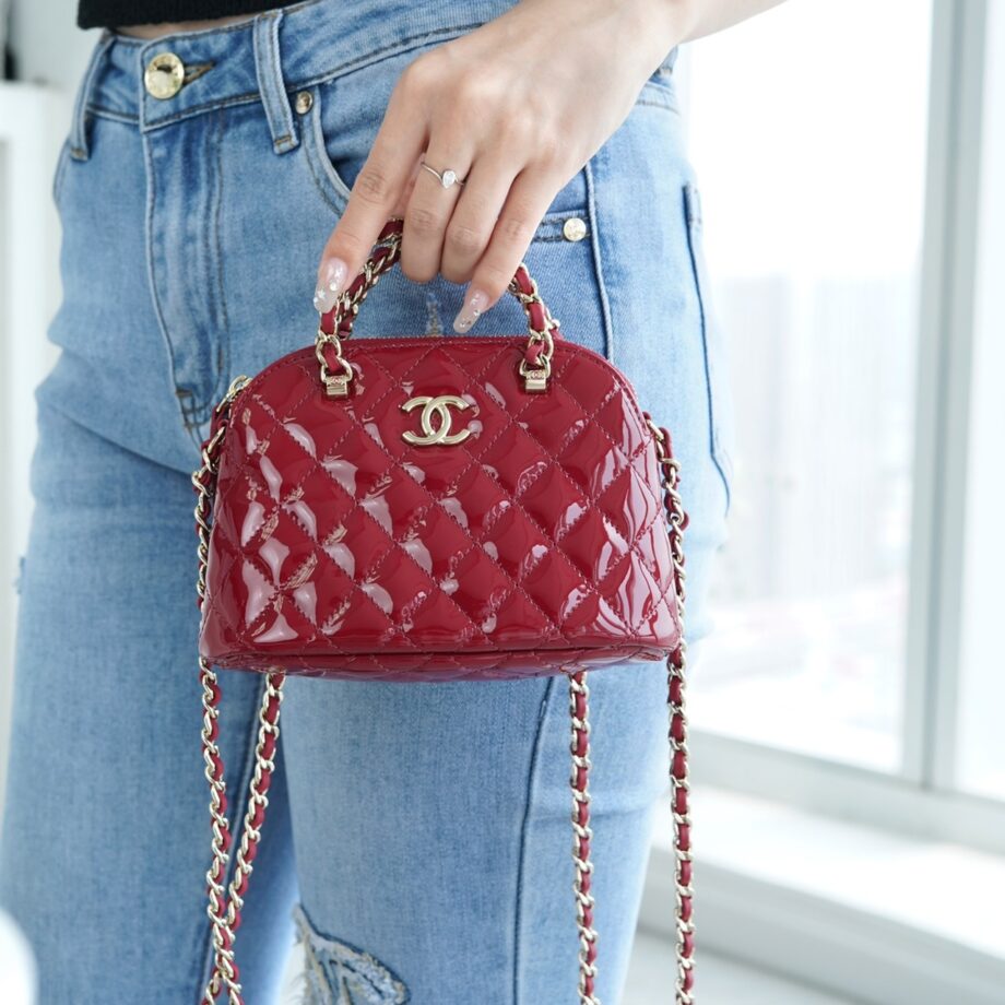 Chanel Red Small Size Patent Leather Alma Bag