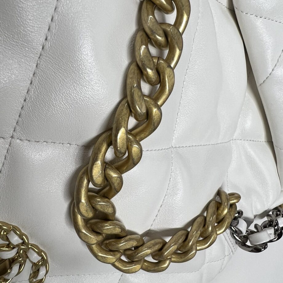 Chanel White & Gold Hardware Italian Gaiera Lambskin 19 Handbag