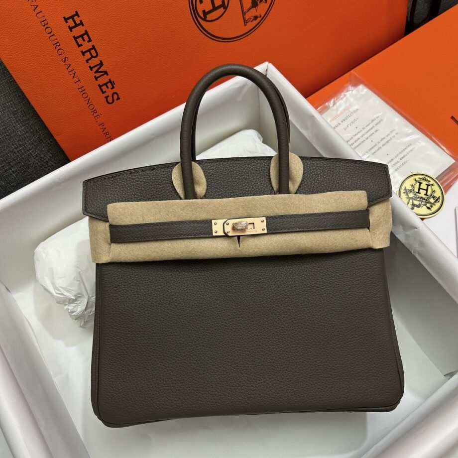 HermèS Birkin25 Gray Togo Cowhide Rose Gold Hardware Hand-Stitched Birkin25