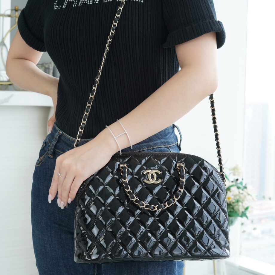 Chanel Black Large Patent Leather Alma Bag