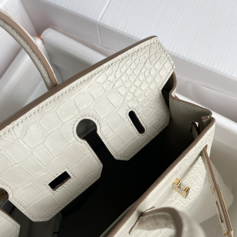 HermèS Birkin25 Glacier White Alligator Gold Hardware Handmade Sewing Birkin25