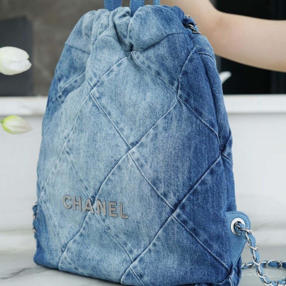 Chanel Denim Blue 23P Double Small Shoulder Back