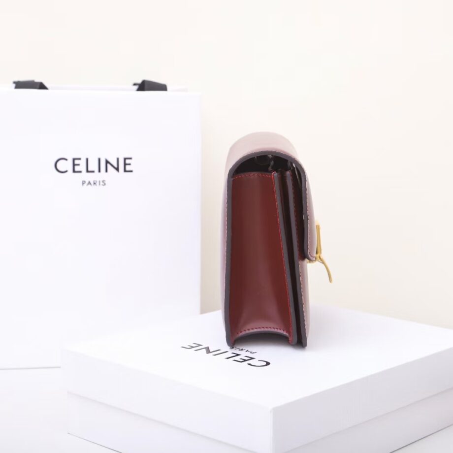 celine dark red 192523 tea classic bag in box calfskin