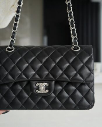 Chanel Black & Silver Hardware French Sheepskin Small Classic Handbag