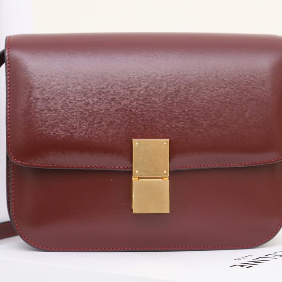 celine 189173 dark red tea classic bag in box calfskin