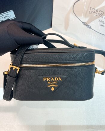 PRADA 1BH202 Black Leather Mini-Bag Cosmetic Bag