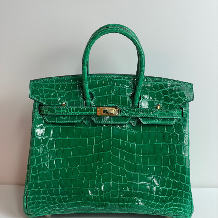 HermèS Birkin25 Emerald Green Nile Crocodile Gold Hardware Handmade Sewing Birkin09