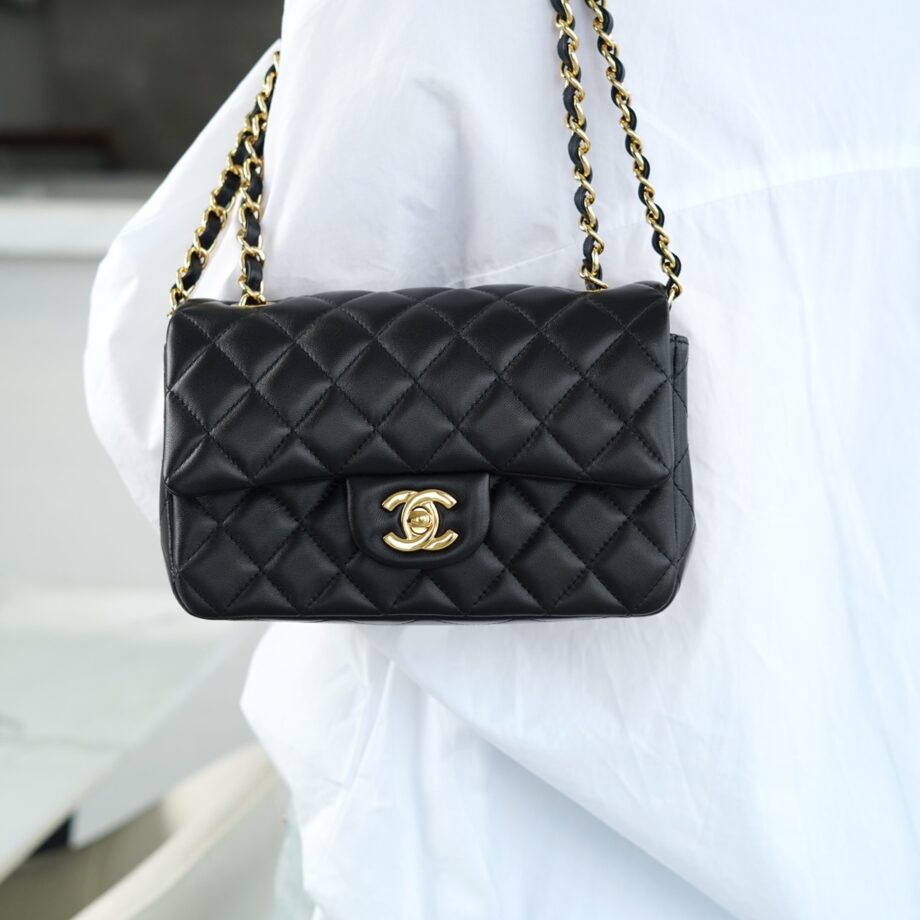 Chanel Black & Gold Hardware French Imported Lambskin Mini Classic Handbag