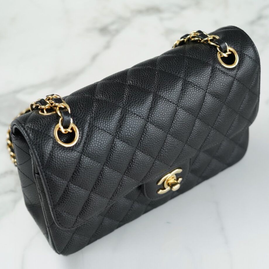 Chanel Black & Gold Metal Grained Calfskin Small Classic Handbag