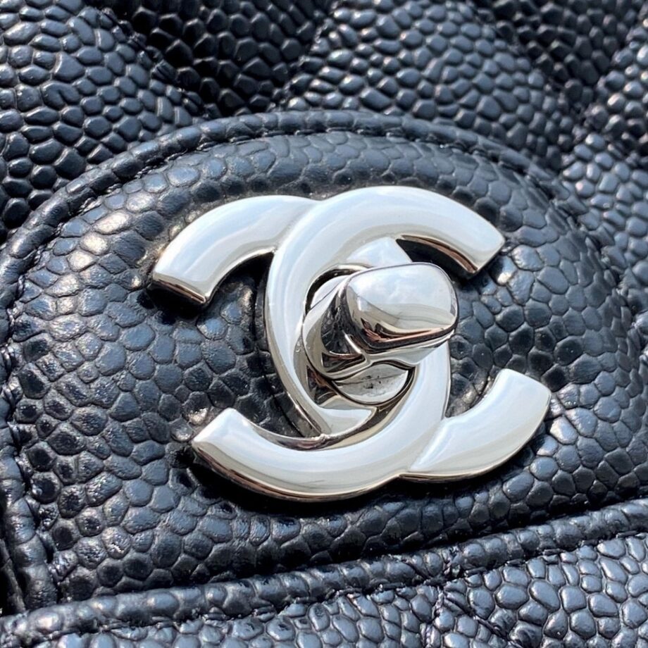 Chanel Black & Silver Hardware Italy Grained Cowhide Small Classic Handbag