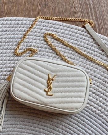 ysl mini lou white quilted grain embossed leather mini handbag