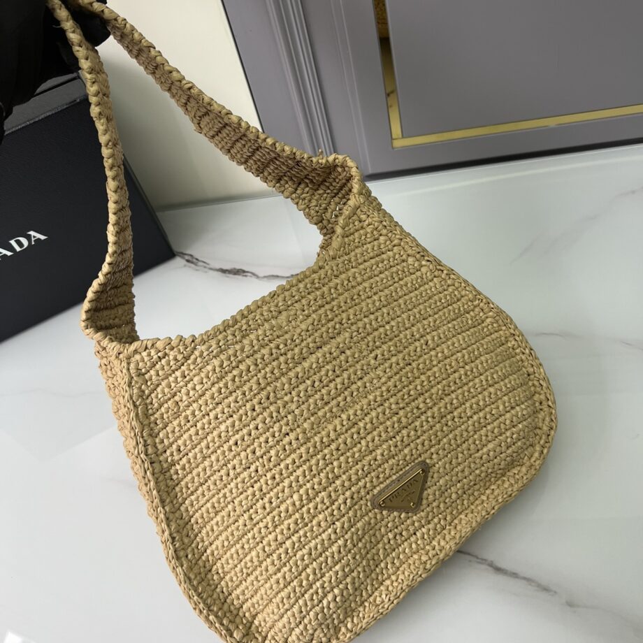 PRADA 1BG186 Raffia Hand-Woven Shoulder Bag