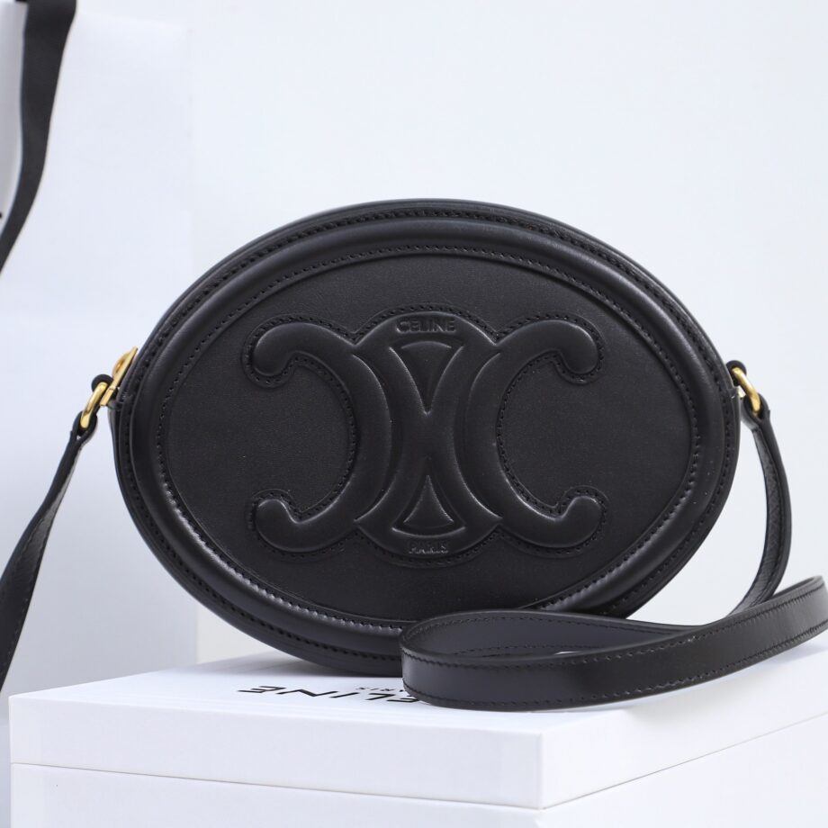 celine 198603 black oval bag cuir triomphe in smooth calfskin