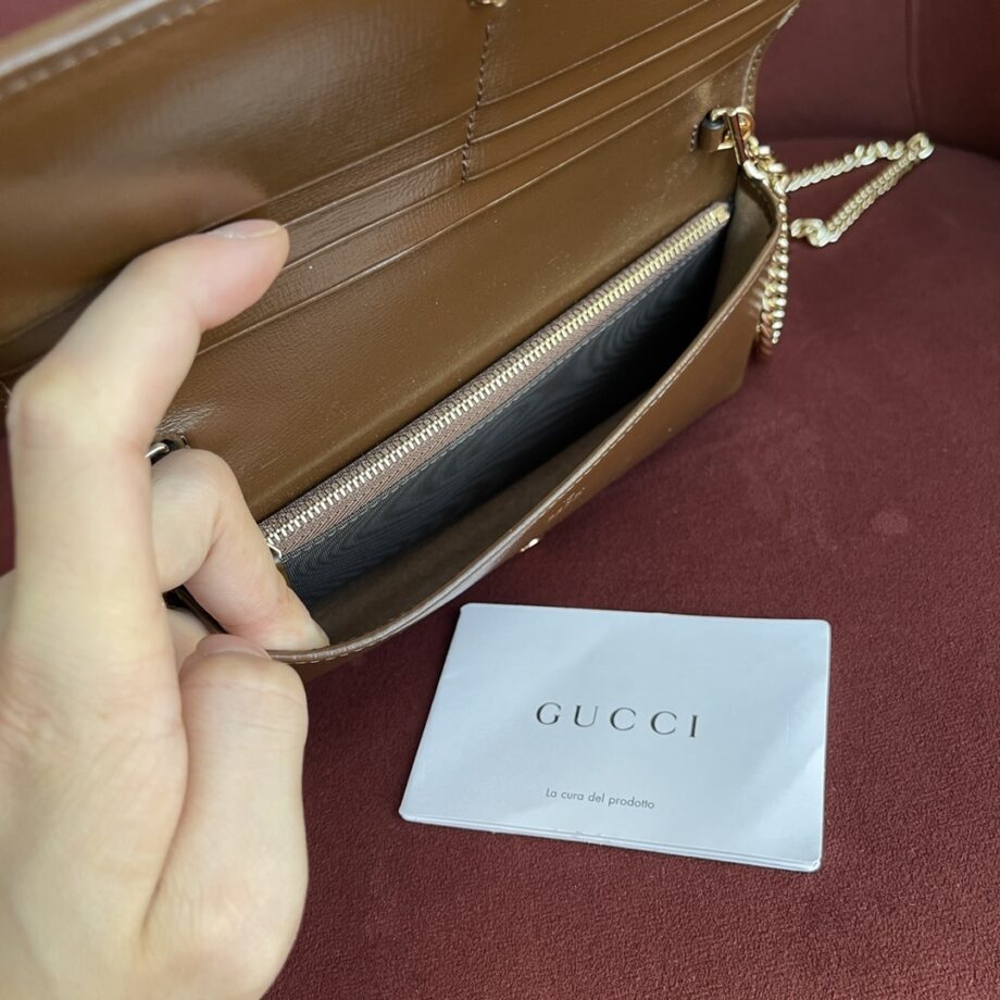 gucci brown leather detail horsebit 1955 series chain wallet