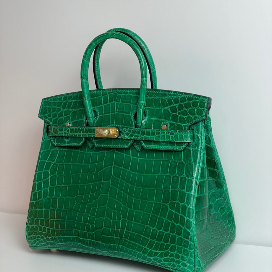 HermèS Birkin25 Emerald Green Nile Crocodile Gold Hardware Handmade Sewing Birkin09