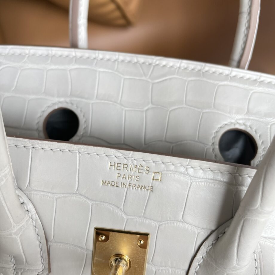 HermèS Birkin25 Glacier White Alligator Gold Hardware Handmade Sewing Birkin25