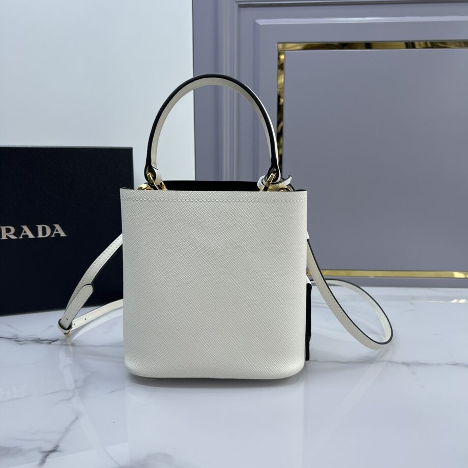 PRADA 1BA217 White Small Saffiano Leather Prada Panier Bag