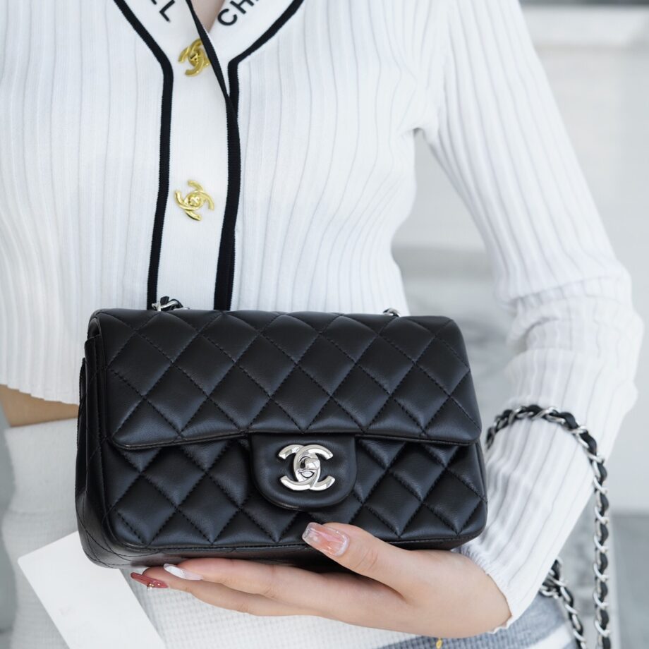 Chanel Black & Silver Hardware Italian Gaiera Lambskin Mini Classic Handbag