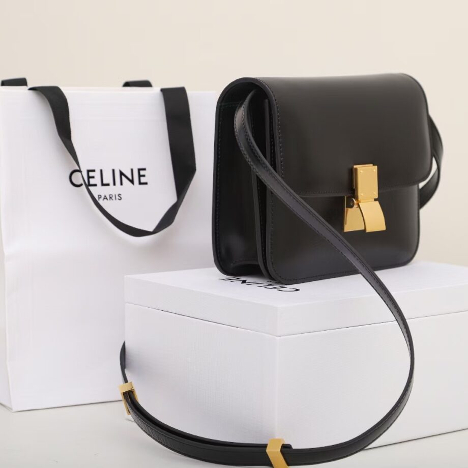 celine black 192523 tea classic bag in box calfskin