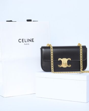 Celine 197993 Black&Gold Chain Shoulder Bag Triomphe In Shiny Calfskin