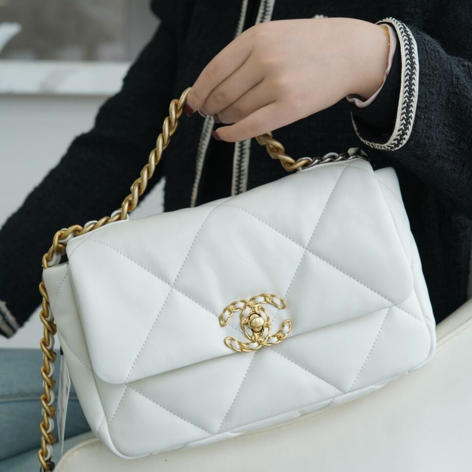 Chanel White Italian Imported Lambskin 19 Handbag