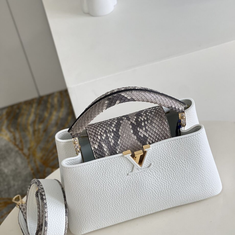 Louis Vuitton M99387 White Cowhide With Python Pattern Capucines Bb Handbag