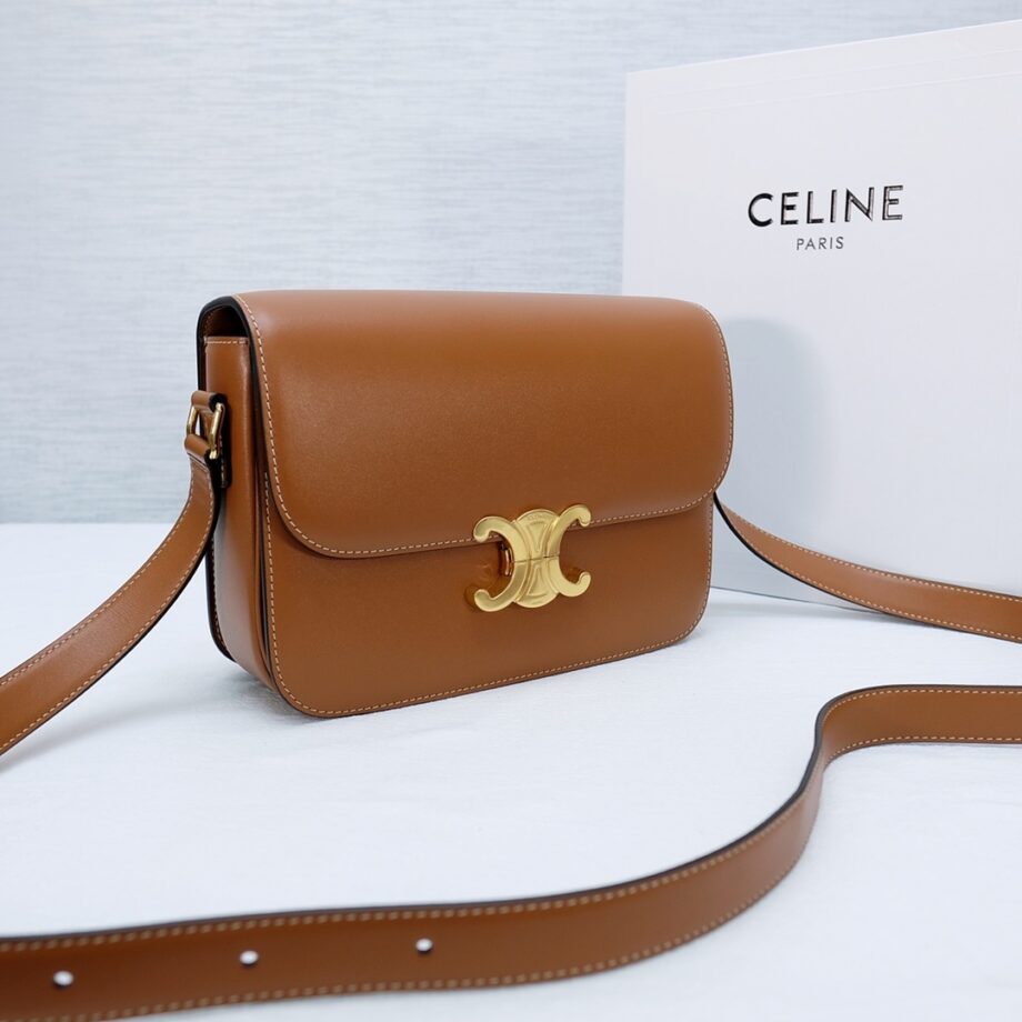 Celine 187363 Triomphe Medium Shiny Calfskin Sholder Bag