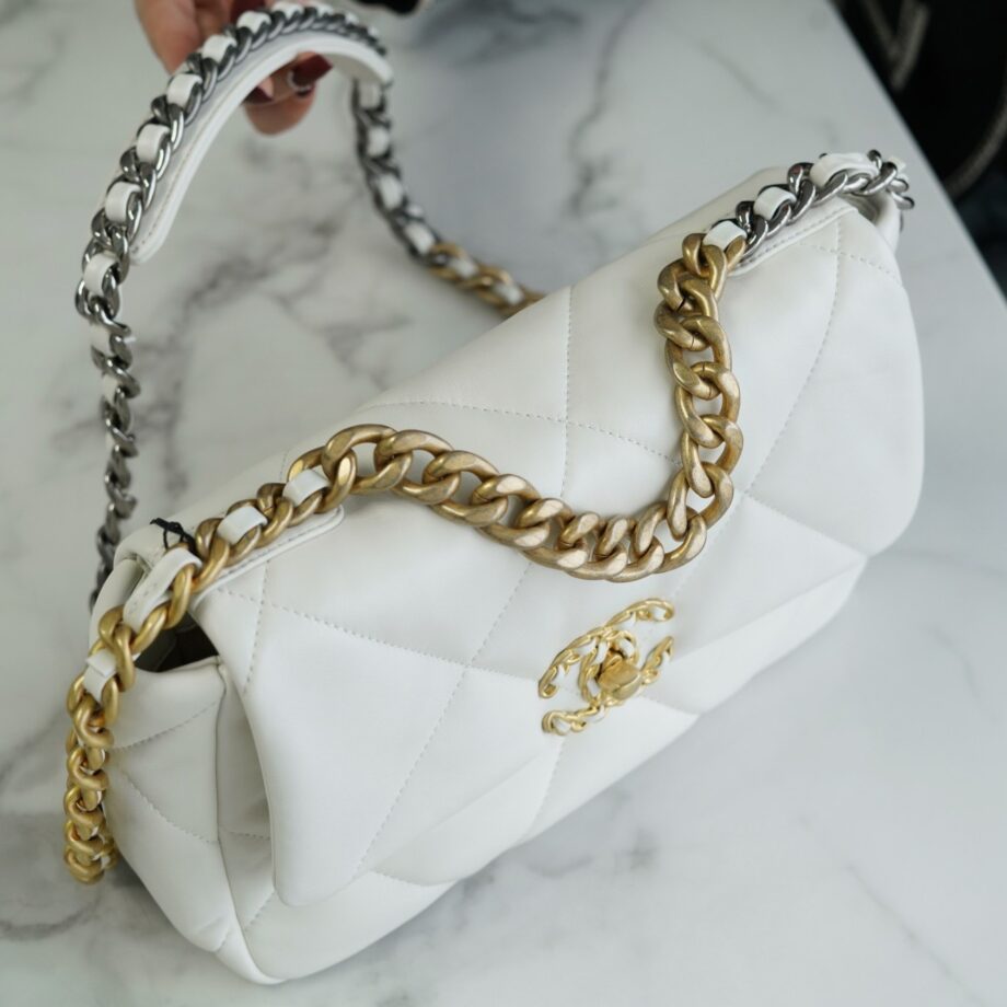 Chanel White Italian Imported Lambskin 19 Handbag