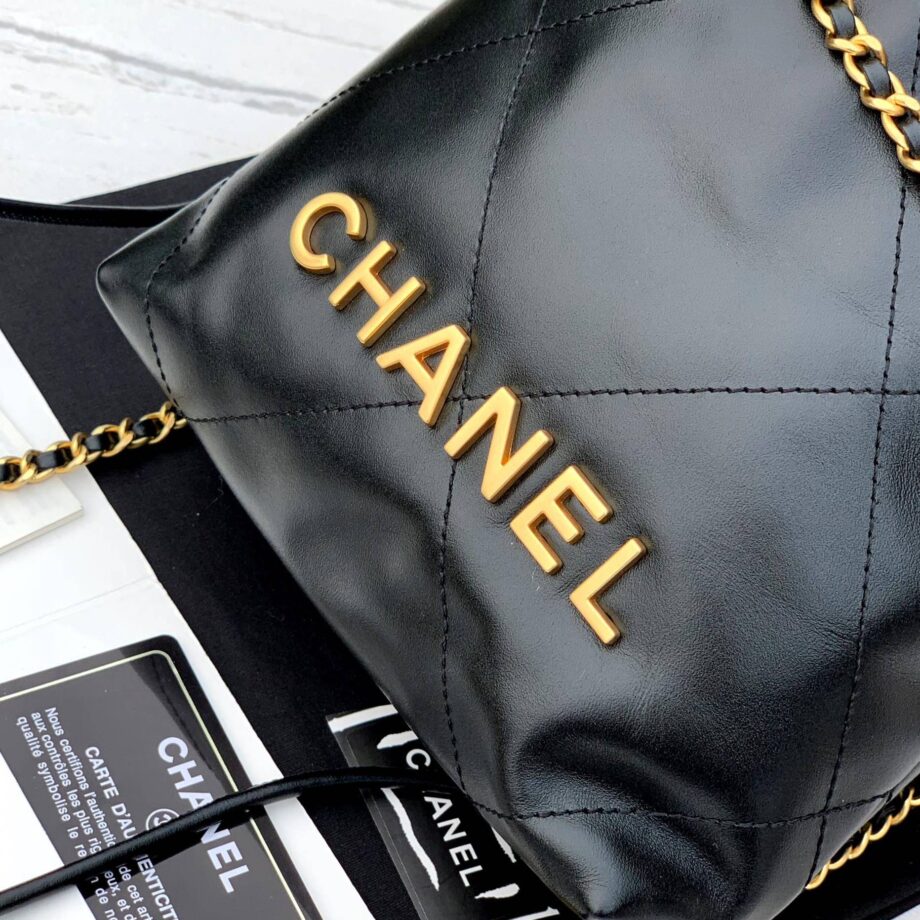 Chanel AS3980 Mini Black Shiny Calfskin & Gold-Tone Metal Chanel 22 Mini Handbag